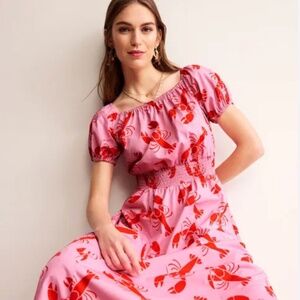 NWT Boden Amber Shirred Waist Dress Cashmere Rose, Lobster, 2 PET